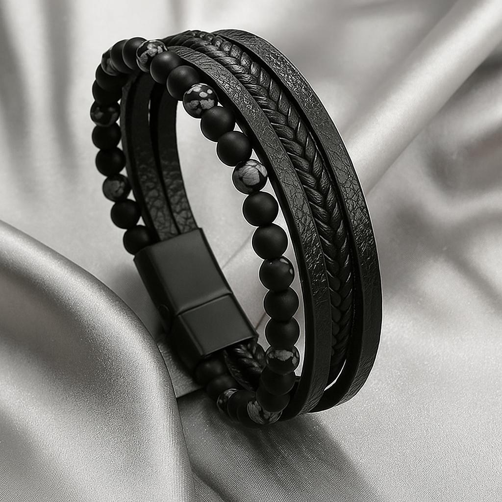 BRACELET EN CUIR AVEC PIERRES NATURELLES (116)