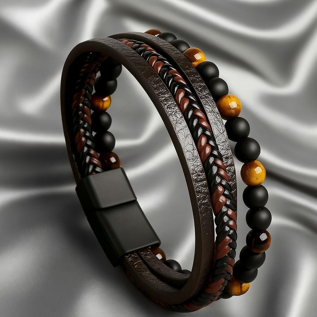 BRACELET EN CUIR AVEC PIERRES NATURELLES (118)