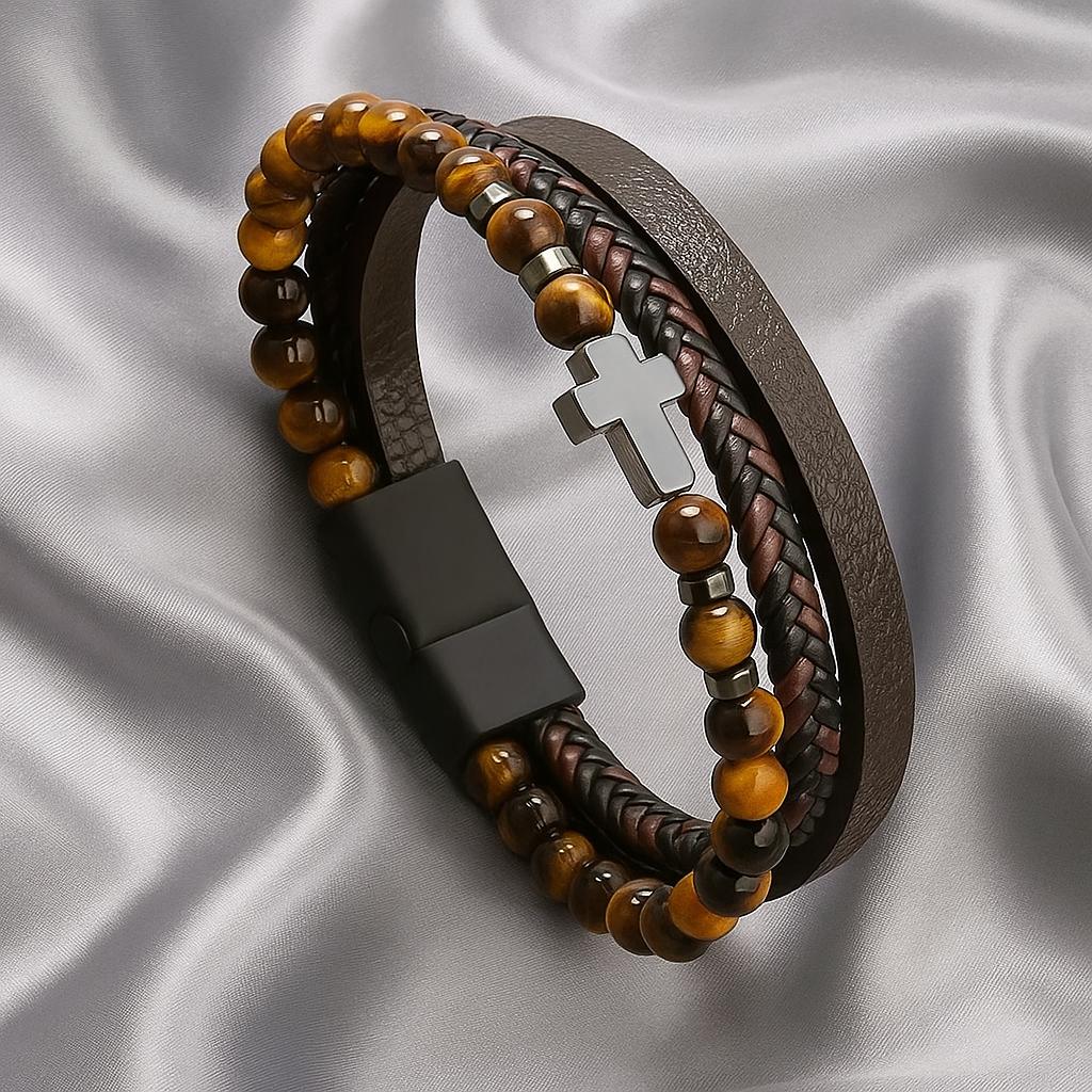 BRACELET EN CUIR AVEC PIERRES NATURELLES (120)