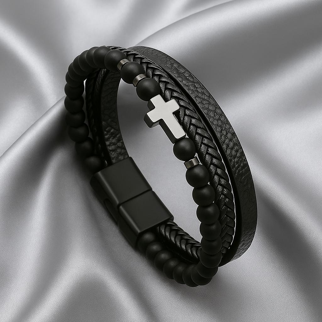 BRACELET EN CUIR AVEC PIERRES NATURELLES (122)