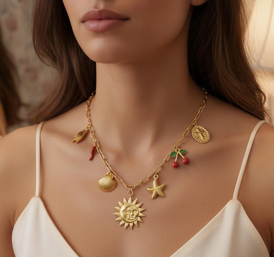 COLLANA CON CIONDOLI IN ACCIAIO INOSSIDABILE 316L (80)