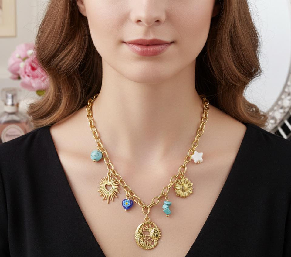 COLLANA CON CIONDOLI IN ACCIAIO INOSSIDABILE 316L (81)