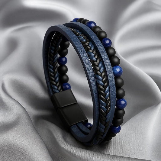 BRACELET EN CUIR AVEC PIERRES NATURELLES (117)