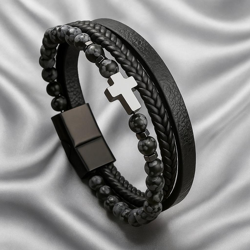 BRACELET EN CUIR AVEC PIERRES NATURELLES (121)