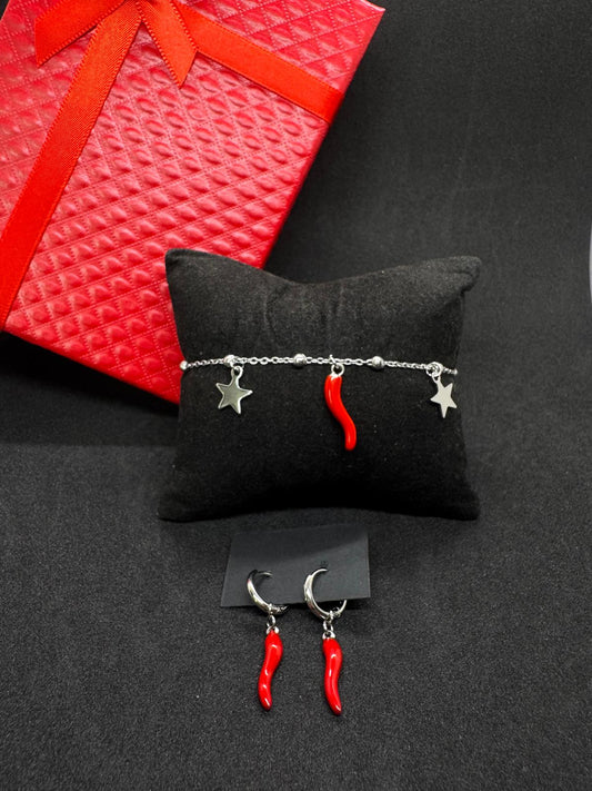 Ensemble Bracelet + Boucles D'Oreilles En Acier Inoxydable