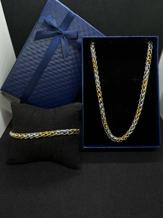 Ensemble Collier + Bracelet En Acier Inoxydable