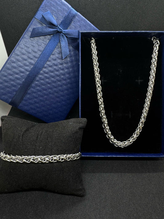 Ensemble Collier + Bracelet En Acier Inoxydable