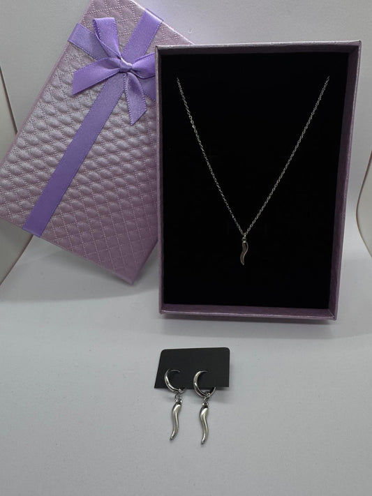 Ensemble Collier + Boucles D'Oreilles En Acier Inoxydable