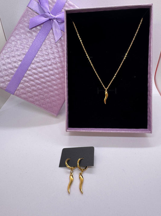 Ensemble Collier + Boucles D'Oreilles En Acier Inoxydable