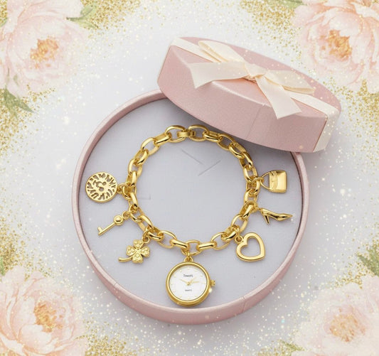 MONTRE À QUARTZ AVEC CHARMS EN ACIER INOXYDABLE 316L