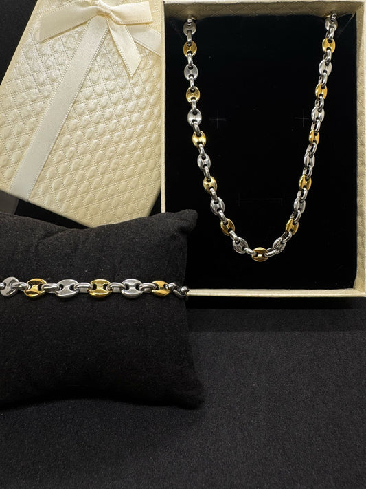 Ensembles Maille Grains de Cafè Petit modèle Collier + Bracelet En Acier Inoxydable