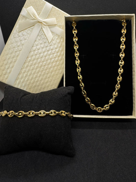 Ensembles Maille Grains de Cafè Petit modèle Collier + Bracelet En Acier Inoxydable