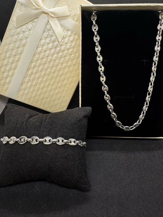 Ensembles Maille Grains de Cafè Petit modèle Collier + Bracelet En Acier Inoxydable
