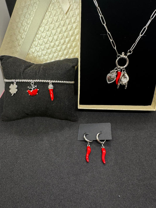 Ensemble Collier + Bracelet + Boucles D'Oreilles En Acier Inoxydable
