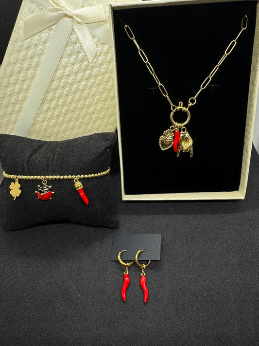 Ensemble Collier + Bracelet + Boucles D'Oreilles En Acier Inoxydable