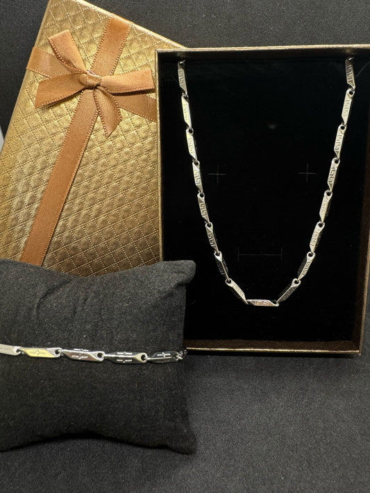 Ensemble Collier + Bracelet En Acier Inoxydable