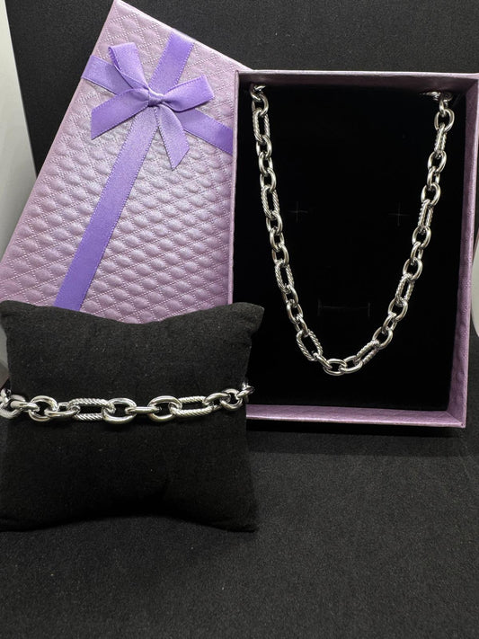 Ensemble Collier + Bracelet En Acier Inoxydable