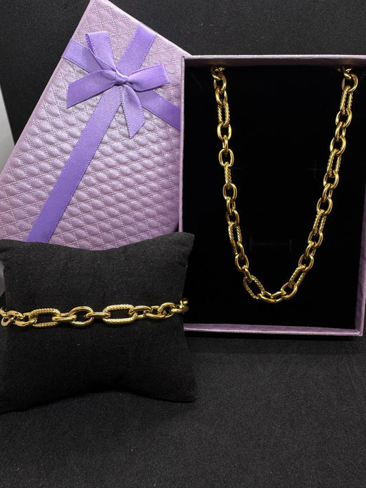 Ensemble Collier + Bracelet En Acier Inoxydable
